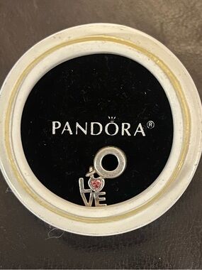 Pandora Sterling Silver LOVE Charm w/ Salmon CZ Heart - 791253CZS